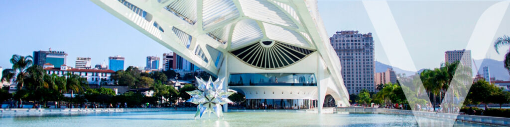 A photograph of the museum of Tomorrow in Brazil designed in a sustainable way by the architect Calatrava.